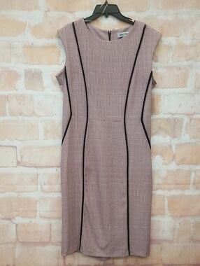 NWT Shelby + Palmer Wine Tan Tweed Dress with Black Trim Size 14